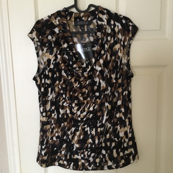 Kasper Tops - Kasper Women's Brown Black Printed Sleeveless Cowl Neck Top